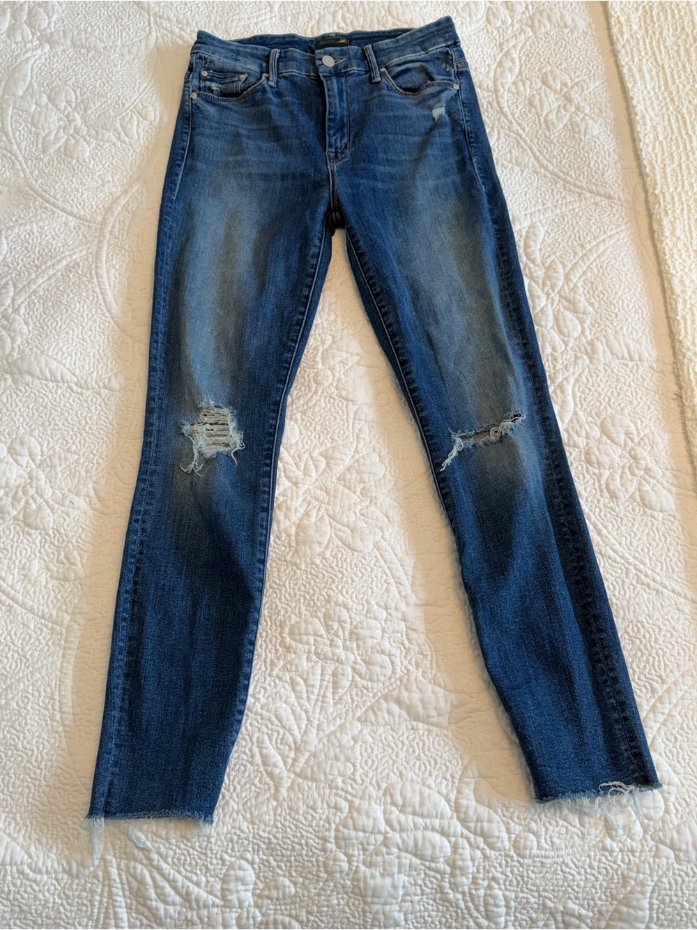 MOTHER Dark Blue Distressed Skinny Jeans